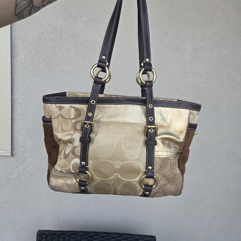 Coach Patchwork Y2K Gold and Brown Medium sized Tote Bag Rare Vintage